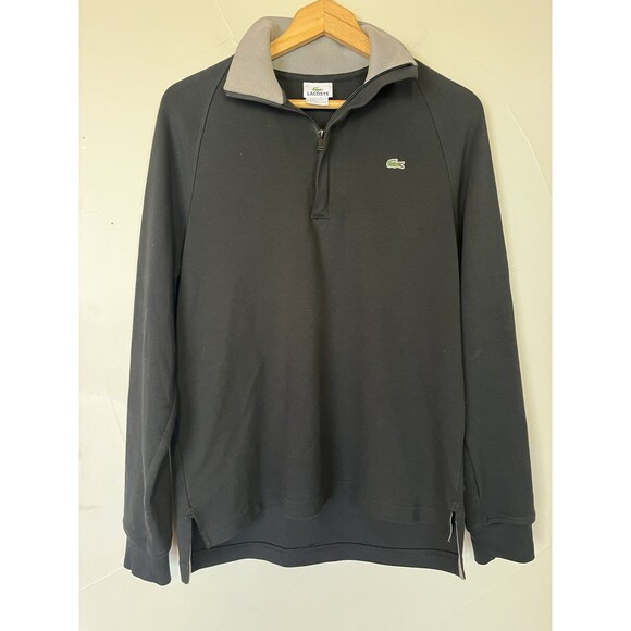 Lacoste Izod Alligator 1/4 Zip Black Cotton Pullover Sweatshirt, Men SZ 4 Medium - Picture 1 of 8